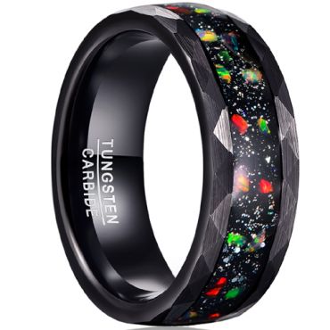 **COI Black Tungsten Carbide Faceted Ring With Crushed Opal-7785