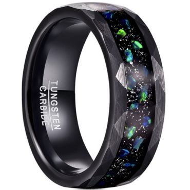 **COI Black Tungsten Carbide Faceted Ring With Crushed Opal-7786