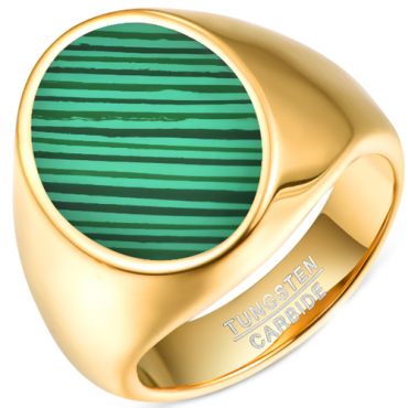 **COI Gold Tone Tungsten Carbide Signet Ring With Green Resin-7797