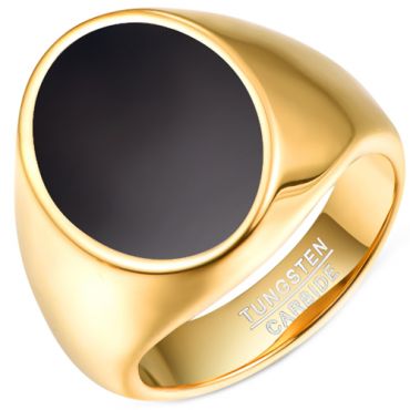 **COI Gold Tone Tungsten Carbide Signet Ring With Black Resin-7798