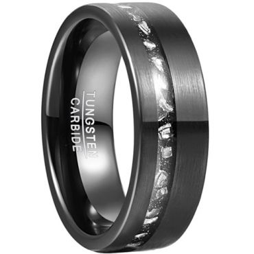 **COI Black Tungsten Carbide Offset Meteorite Ring-7803