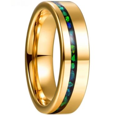 **COI Gold Tone Tungsten Carbide Offset Crushed Opal Pipe Cut Flat Ring-7804