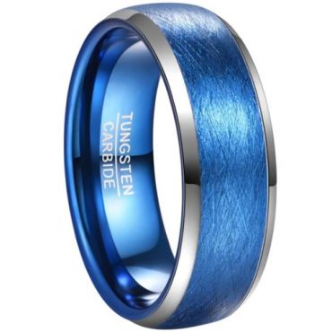 **COI Tungsten Carbide Blue Silver Sandblasted Beveled Edges Ring-7805