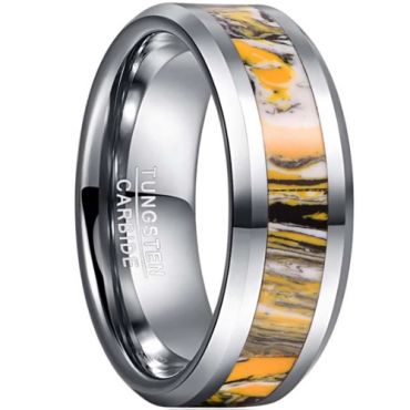 **COI Tungsten Carbide Yellow Orange Camo Beveled Edges Ring-7836
