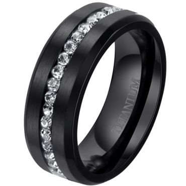 **COI Black Titanium Beveled Edges Ring With Black/White Cubic Zirconia-7849