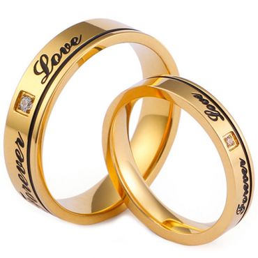 **COI Titanium Gold Tone Black Forever Love Ring With Cubic Zirconia-7856