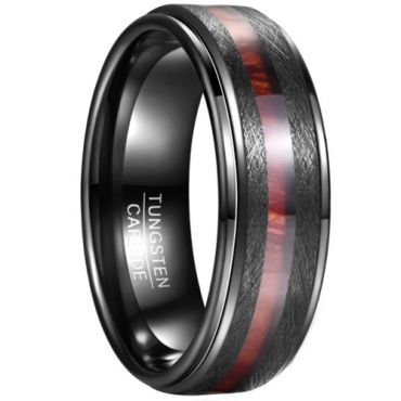**COI Black Tungsten Carbide Sandblasted Step Edges Ring With Wood-7861