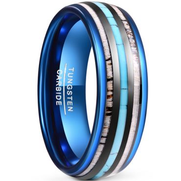 **COI Blue Tungsten Carbide Turquoise & Deer Antler Ring-7864