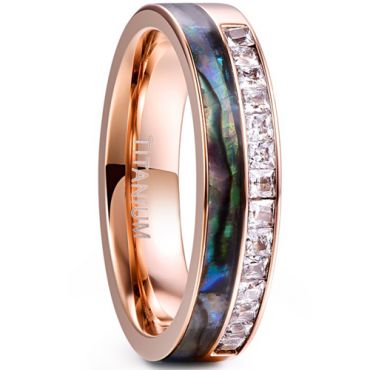 **COI Rose Tungsten Carbide Abalone Shell Ring With Cubic Zirconia-7869