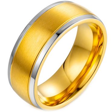**COI Titanium Gold Tone Silver Beveled Edges Ring-7879