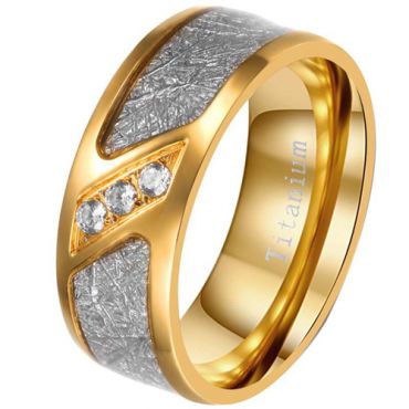 **COI Gold Tone Titanium Meteorite Ring With Cubic Zirconia-7883