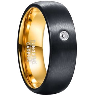 **COI Tungsten Carbide Black Gold Tone Dome Court Ring With Cubic Zirconia-7896