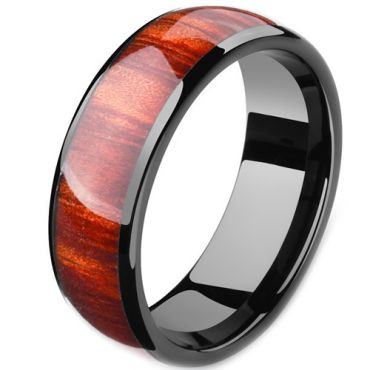 **COI Black Titanium Dome Court Ring With Wood-7910