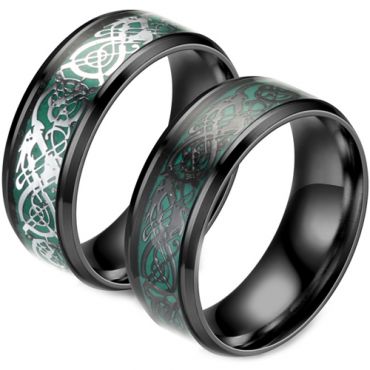 **COI Titanium Black Green Dragon Beveled Edges Ring-7911