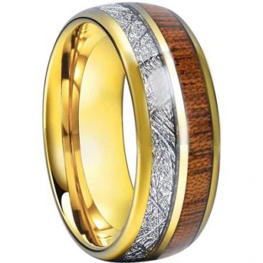 COI Gold Tone Tungsten Carbide Meteorite & Wood Ring - TG793AA