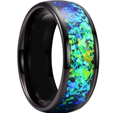 **COI Black Tungsten Carbide Crushed Opal Dome Court Ring-7954AA