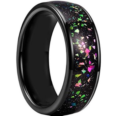 **COI Black Tungsten Carbide Crushed Opal Dome Court Ring-7957AA