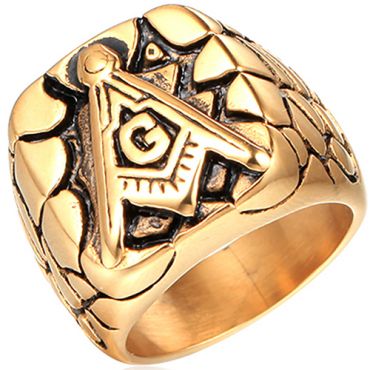 **COI Titanium Gold Tone Black Masonic Freemason Ring-7999AA