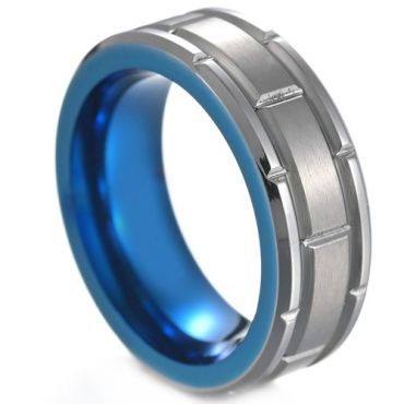 **COI Titanium Blue Silver Tire Tread Brick Pattern Ring-8026AA