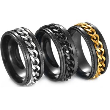 **COI Black Titanium Gold Tone/Silver/Black Keychain Link Ring-8051AA