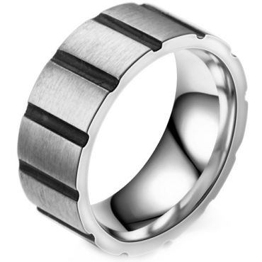 **COI Titanium Black Silver Grooves Ring-8057AA