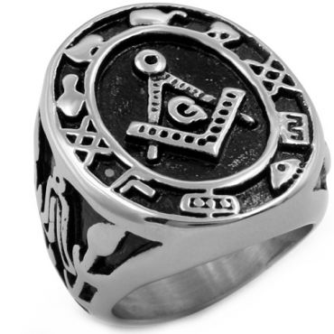 **COI Titanium Black Silver Masonic Freemason Ring-8060AA