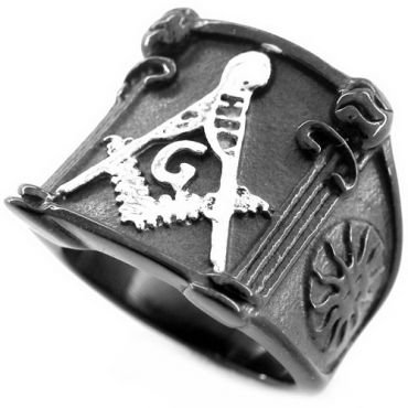 **COI Titanium Black Silver Masonic Freemason Ring-8073AA