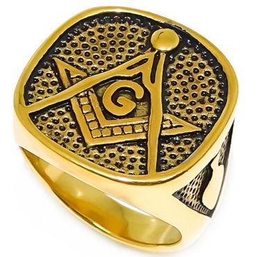 **COI Titanium Gold Tone Black Masonic Freemason Ring-8078AA