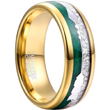 **COI Gold Tone Tungsten Carbide Green Agate & Meteorite Ring With Arrows-8089AA