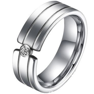 **COI Tungsten Carbide Double Grooves Ring With Cubic Zirconia-8131