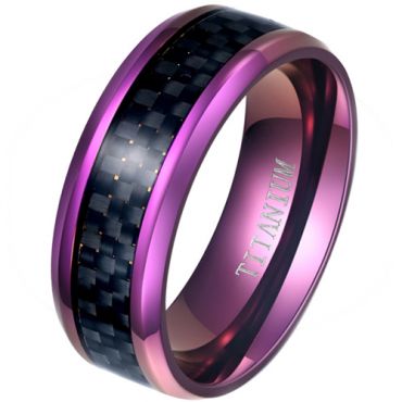 **COI Purple Titanium Beveled Edges Ring With Carbon Fiber-8186AA