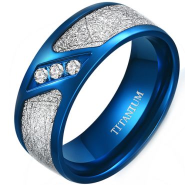 **COI Blue Titanium Meteorite Ring With Cubic Zirconia-8193AA