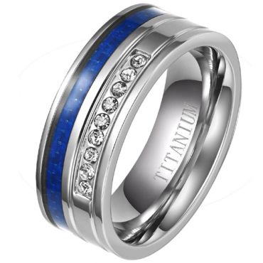 **COI Titanium Ring With Carbon Fiber & Cubic Zirconia-8194AA