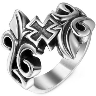**COI Titanium Black Silver Celtic Ring With Cross-8239AA