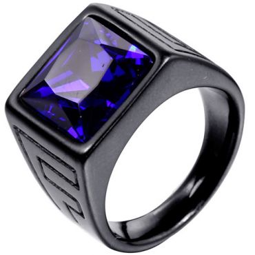 **COI Black Titanium Ring With Created Blue Sapphire/Red Ruby/Green Emerald-8249AA