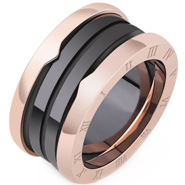 **COI Rose Titanium Black/White Ceramic Ring With Roman Numerals-8269AA