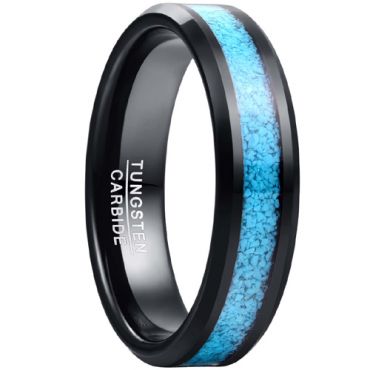 **COI Black Tungsten Carbide Beveled Edges Ring With Turquoise-8277AA