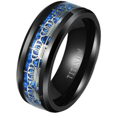 **COI Black Titanium King Crown Beveled Edges Ring With Carbon Fiber-8281AA