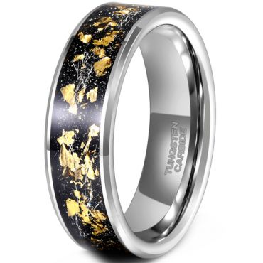 **COI Tungsten Carbide Beveled Edges Ring With 18K Gold Foil-8301AA