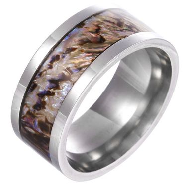 **COI Titanium 10mm Abalone Shell Pipe Cut Flat Ring-8325AA