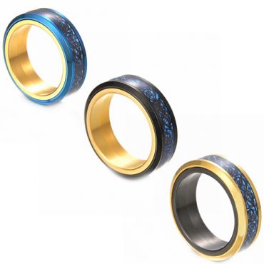 **COI Titanium Black/Blue Gold Tone Dragon Beveled Edges Ring-8326AA
