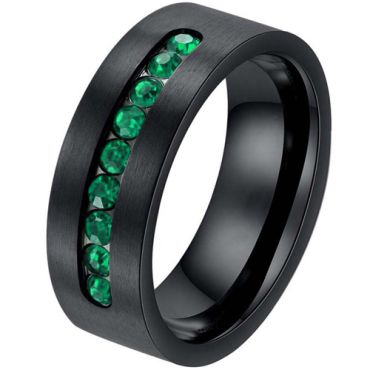 **COI Black Titanium Pipe Cut Flat Ring With Created Green Emerald/Red Ruby-8360AA