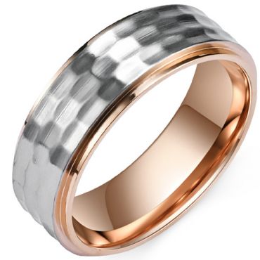 **COI Titanium Rose Silver Hammered Step Edges Ring-8364AA