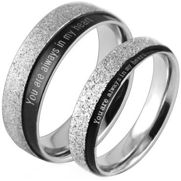 **COI Titanium Black Silver You Are Always In My Heart Sandblasted Ring-8385AA