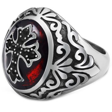 **COI Titanium Black Red Silver Cross Celtic Ring-8401AA