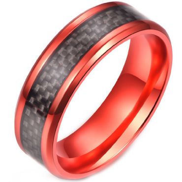 **COI Orange Titanium Beveled Edges Ring With Carbon Fiber-8405AA