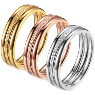 **COI Titanium Rose/Gold Tone/Silver Sandblasted Ring-8409AA(A Set with three rings)