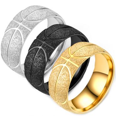 **COI Titanium Black/Gold Tone/Silver Basketball Sandblasted Ring-8411AA