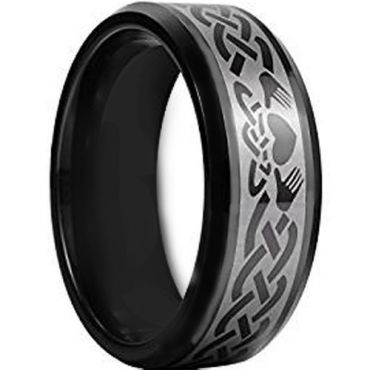 COI Black Tungsten Carbide Mo Anam Cara Celtic Ring-TG956AA
