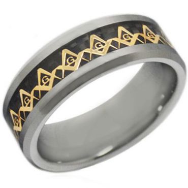 COI Tungsten Carbide Gold Tone Masonic Ring With Carbon Fiber-TG2381RRR